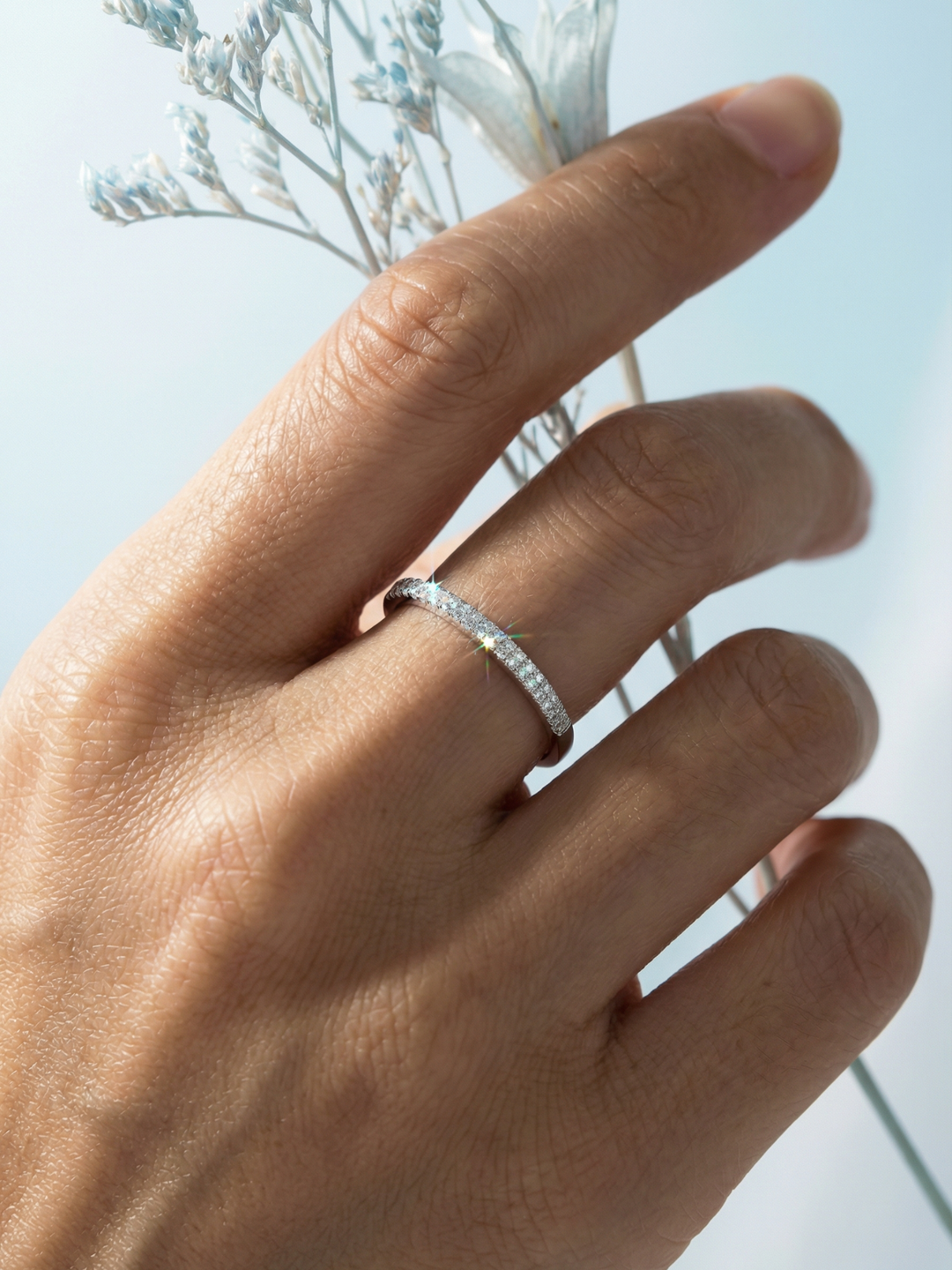 Adjustable & Stackable - Opaline Engagement Ring - 925 Sterling Silver & Moissanite