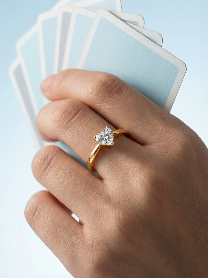 Adjustable & Stackable - Heartling Engagement Ring - 925 Sterling Silver & Moissanite