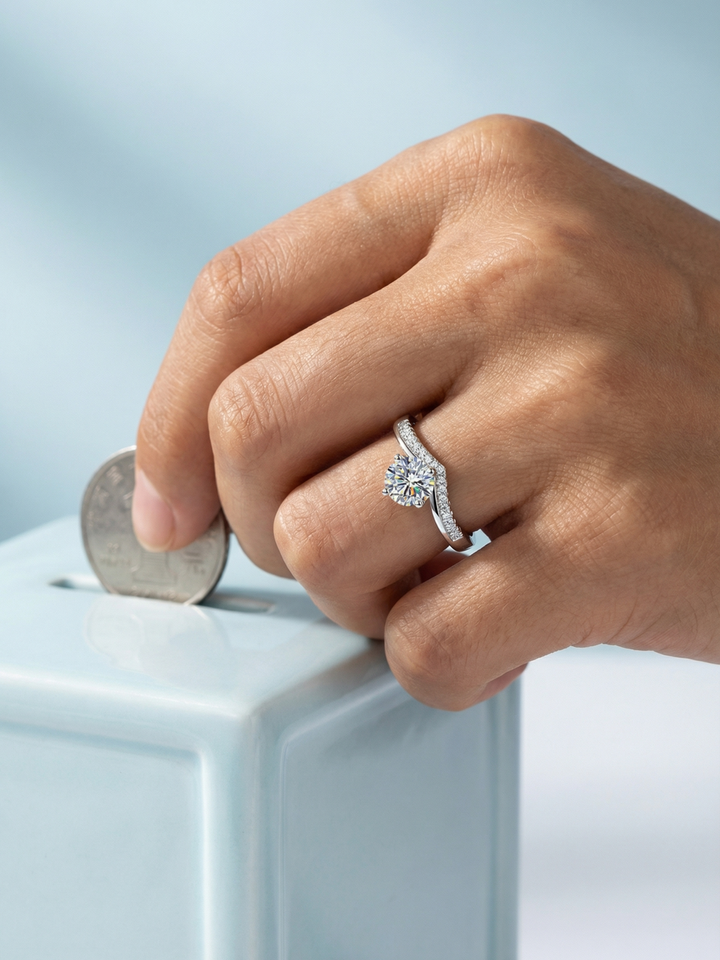 Adjustable & Stackable - Swerve Engagement Ring - 925 Sterling Silver & Moissanite