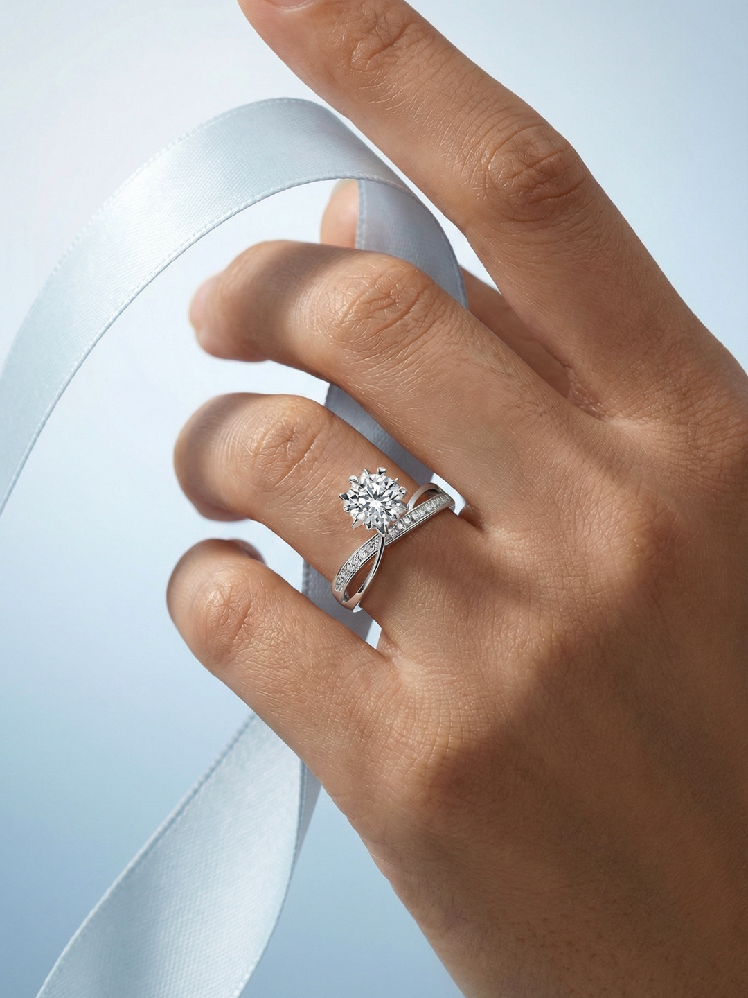 Adjustable & Stackable - Twinline Engagement Ring - 925 Sterling Silver & Moissanite