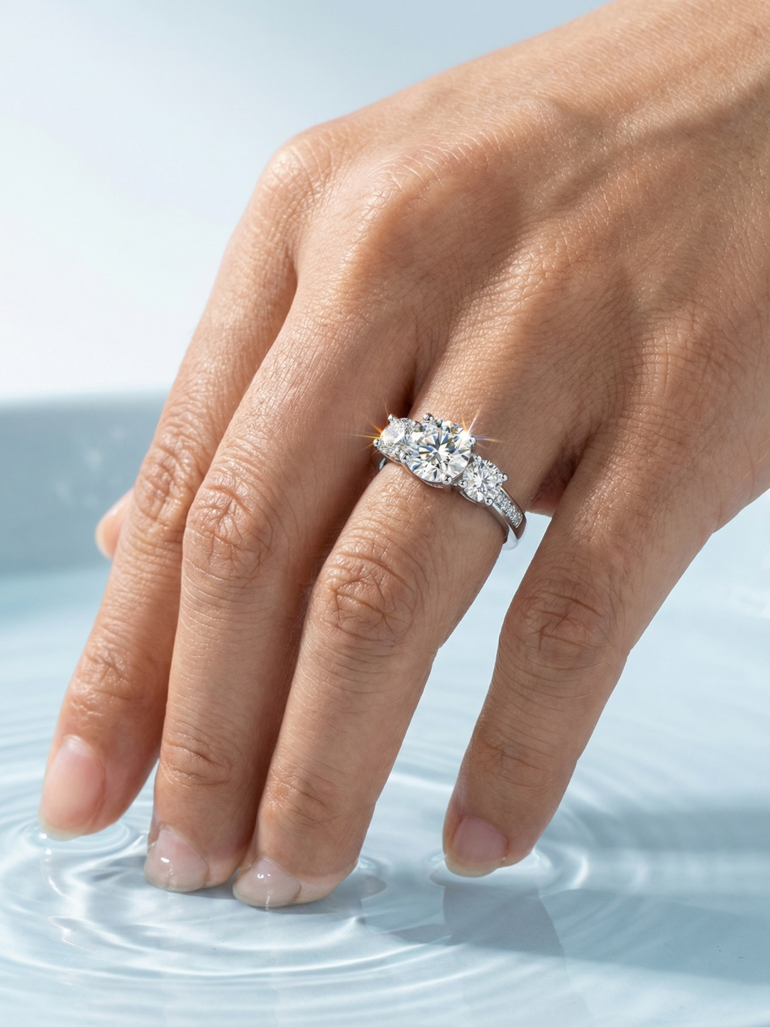 Adjustable & Stackable - Trinity Engagement Ring - 925 Sterling Silver & Moissanite