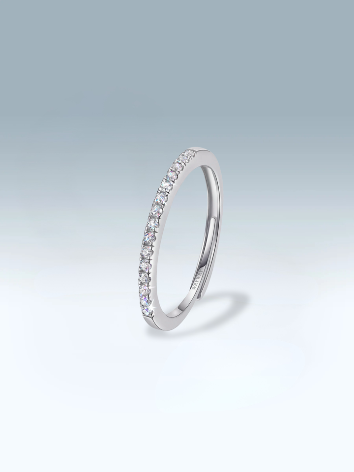 Adjustable & Stackable - Half Eternity Engagement Ring - 925 Sterling Silver & Moissanite