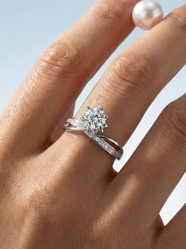 Adjustable & Stackable - Twinline Engagement Ring - 925 Sterling Silver & Moissanite