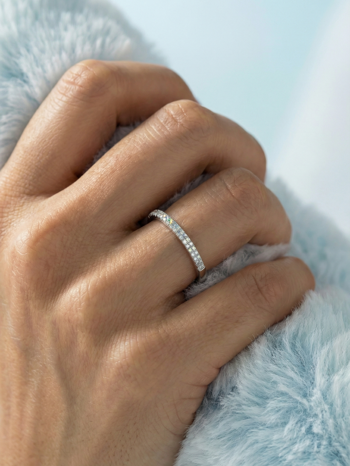 Adjustable & Stackable - Opaline Engagement Ring - 925 Sterling Silver & Moissanite