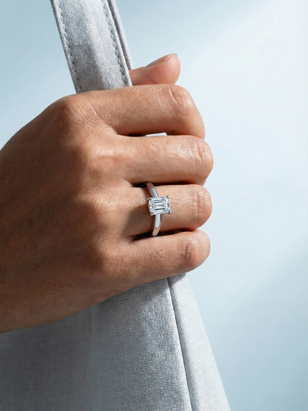 Adjustable & Stackable - Elise Engagement Ring - 925 Sterling Silver & Moissanite