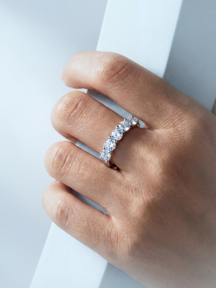 Adjustable & Stackable - Quintet Engagement Ring - 925 Sterling Silver & Moissanite