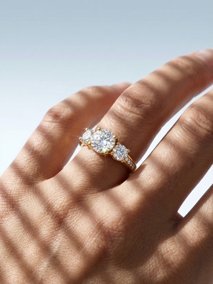 Adjustable & Stackable - Trinity Engagement Ring - 925 Sterling Silver & Moissanite