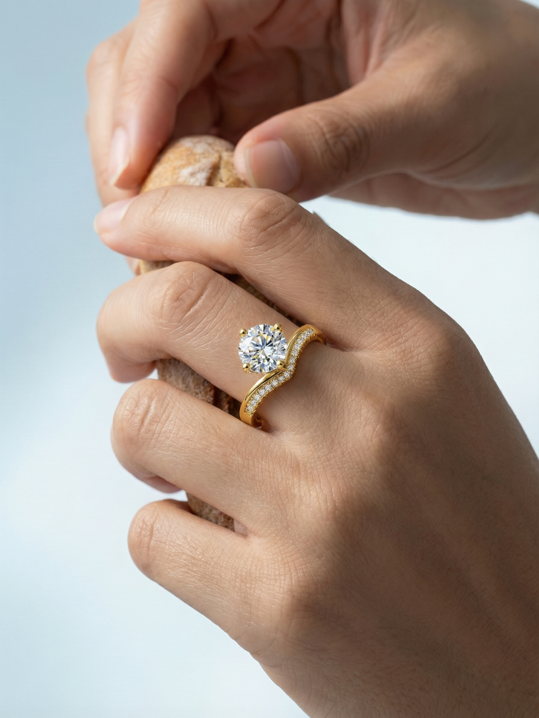 Adjustable & Stackable - Swerve Engagement Ring - 925 Sterling Silver & Moissanite