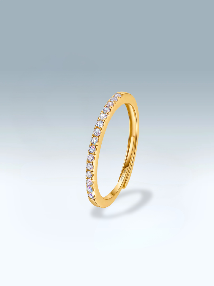 Adjustable & Stackable - Half Eternity Engagement Ring - 925 Sterling Silver & Moissanite