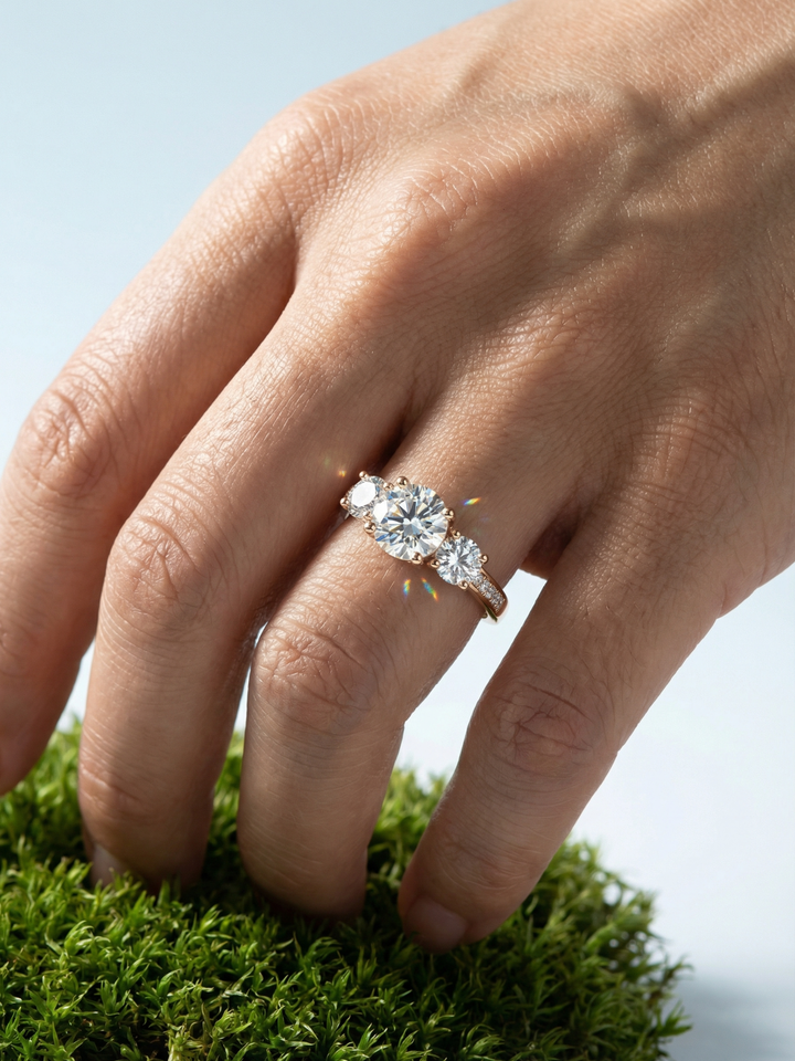 Adjustable & Stackable - Trinity Engagement Ring - 925 Sterling Silver & Moissanite