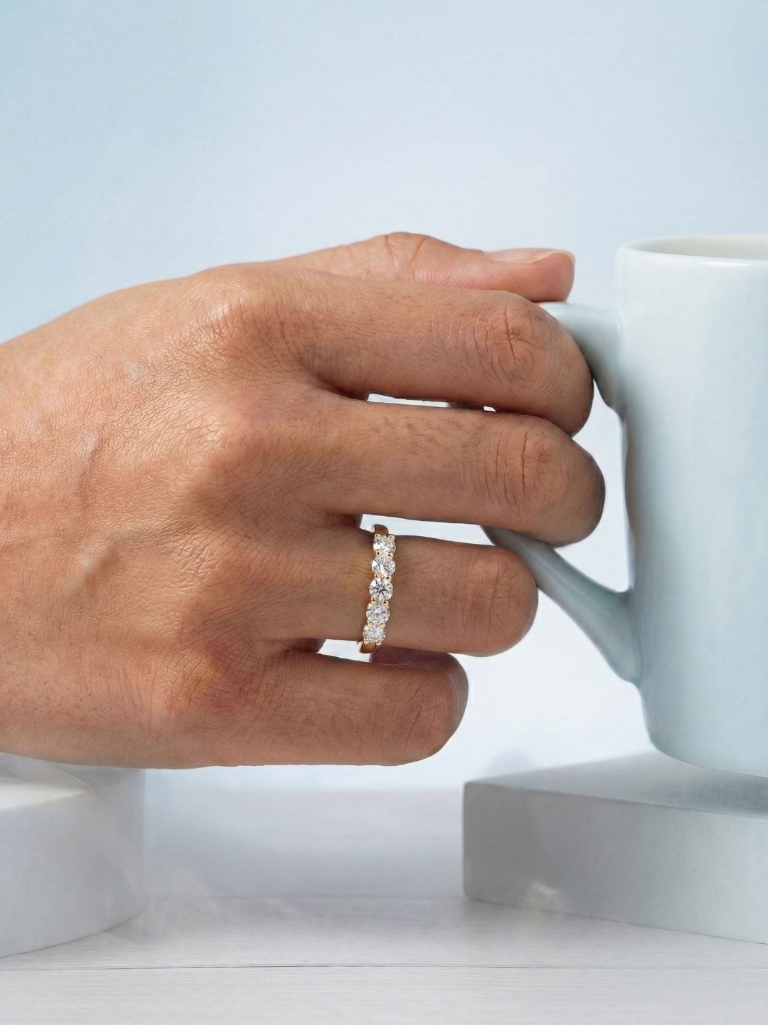 Adjustable & Stackable - Quintet Engagement Ring - 925 Sterling Silver & Moissanite