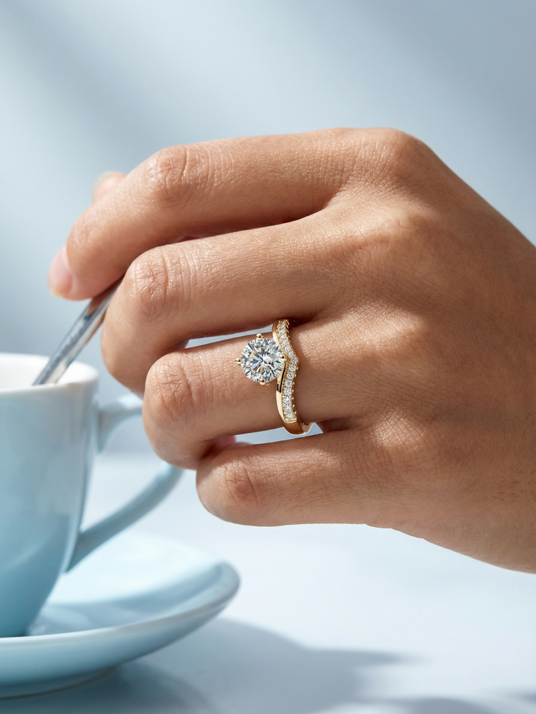 Adjustable & Stackable - Swerve Engagement Ring - 925 Sterling Silver & Moissanite