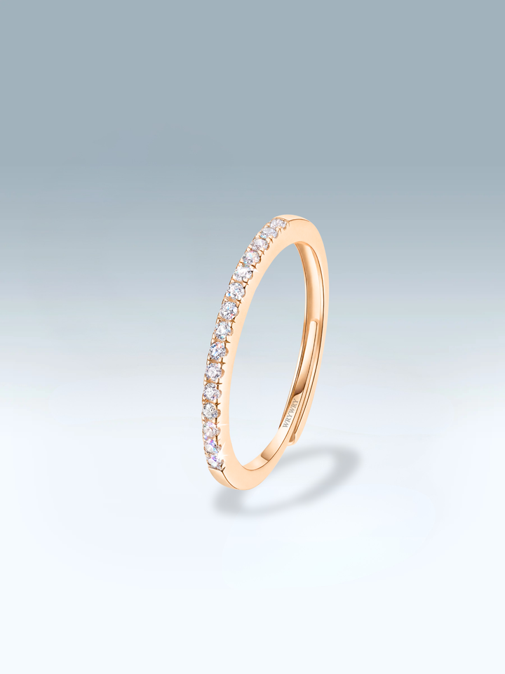 Adjustable & Stackable - Half Eternity Engagement Ring - 925 Sterling Silver & Moissanite