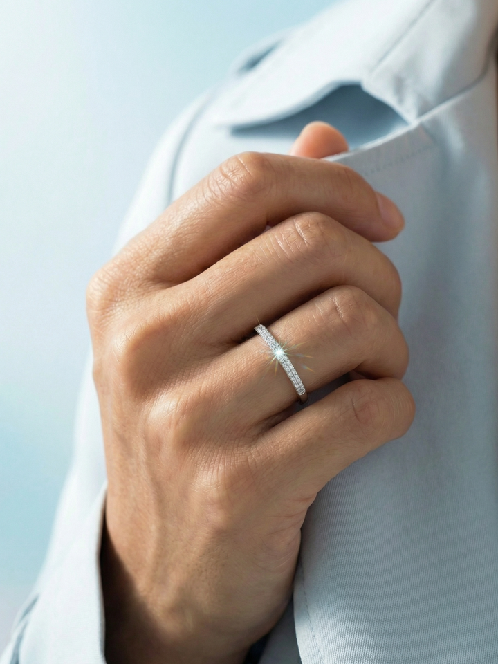 Adjustable & Stackable - Opaline Engagement Ring - 925 Sterling Silver & Moissanite