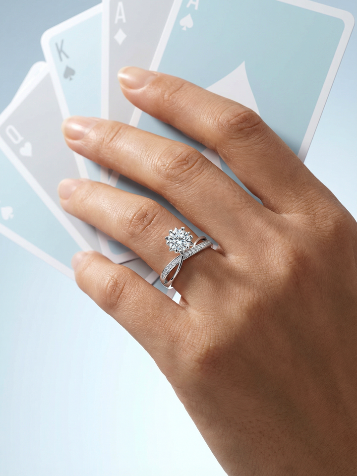 Adjustable & Stackable - Twinline Engagement Ring - 925 Sterling Silver & Moissanite