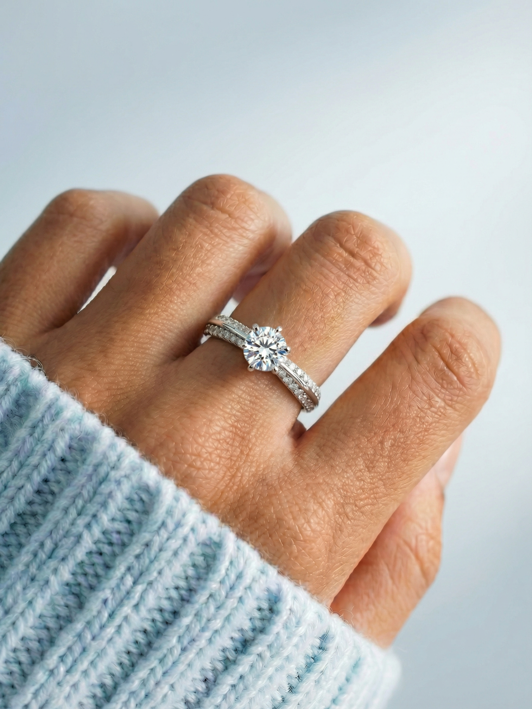 Adjustable & Stackable - Bridge Engagement Ring - 925 Sterling Silver & Moissanite