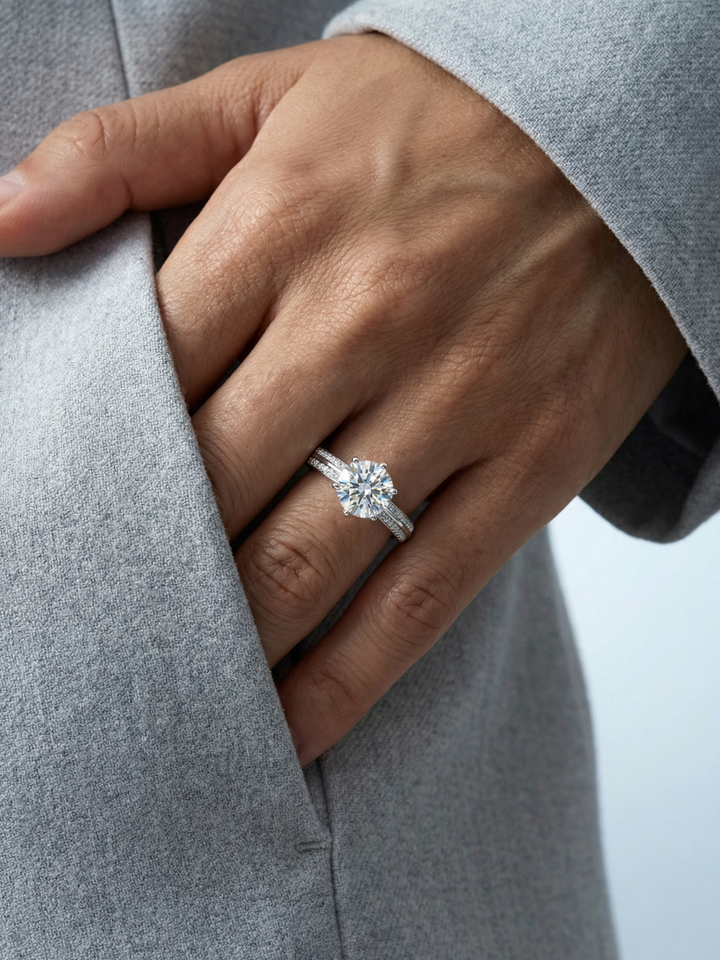 Adjustable & Stackable - Bridge Engagement Ring - 925 Sterling Silver & Moissanite