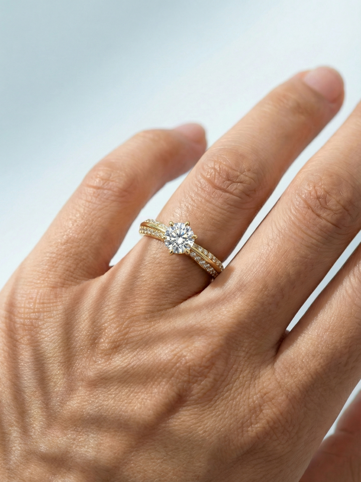 Adjustable & Stackable - Bridge Engagement Ring - 925 Sterling Silver & Moissanite