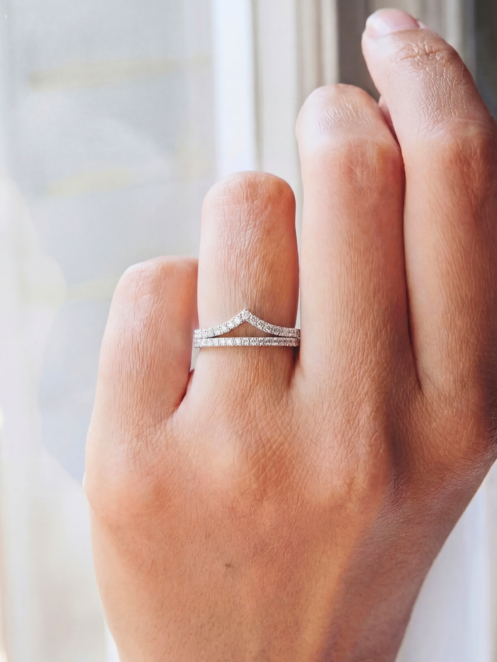 Adjustable & Stackable - Crown Engagement Ring - 925 Sterling Silver & Moissanite