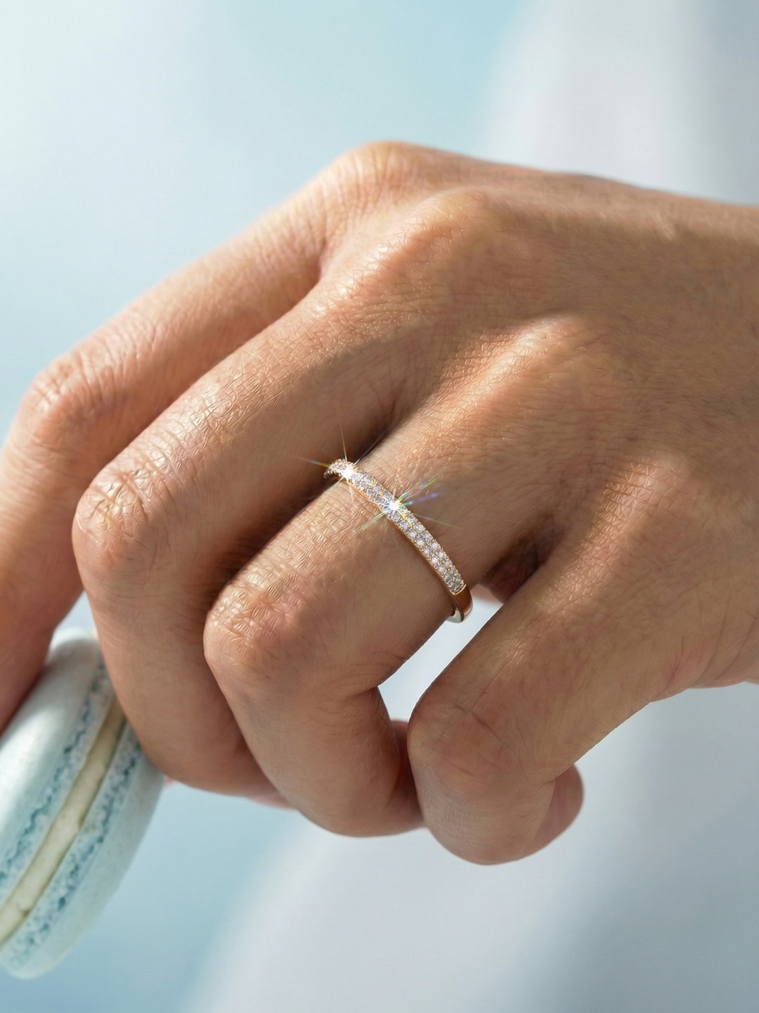 Adjustable & Stackable - Opaline Engagement Ring - 925 Sterling Silver & Moissanite